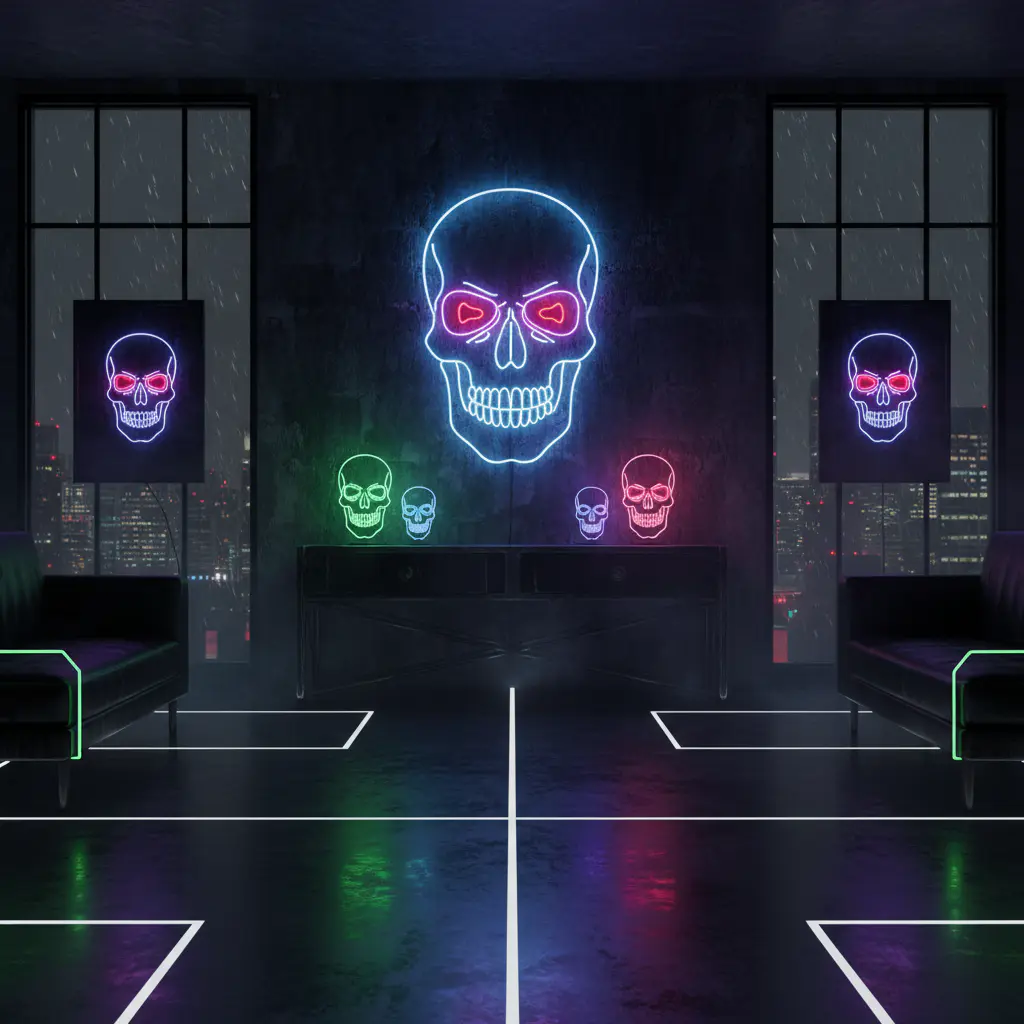 Decoración estilo calavera neón